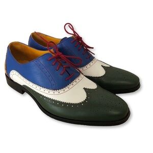 Undandy Men's Blue Green Wingtip Oxford Dress Shoes Size 46